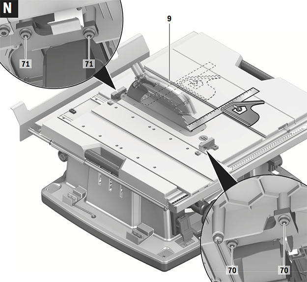 Réglage du parallélisme de la lame de scie Bosch GTS 10 XC