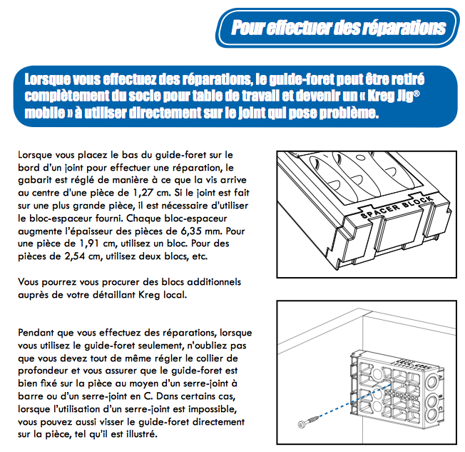 Entretoise du Kreg Jig mobil